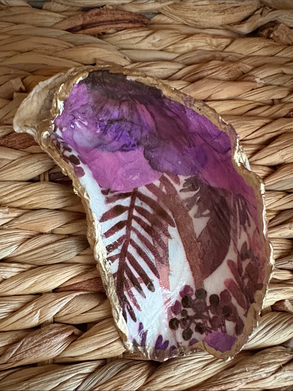 Hand Crafted Purple & Gold Botanical Oyster Shell Dish